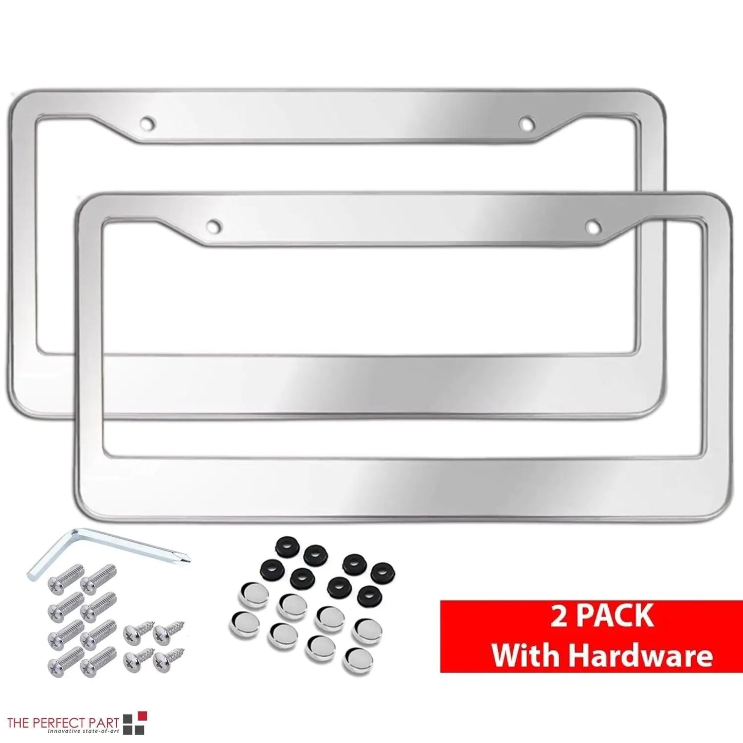 2PCS Chrome Stainless Steel Metal License Plate Frame Tag Cover With Screw Caps