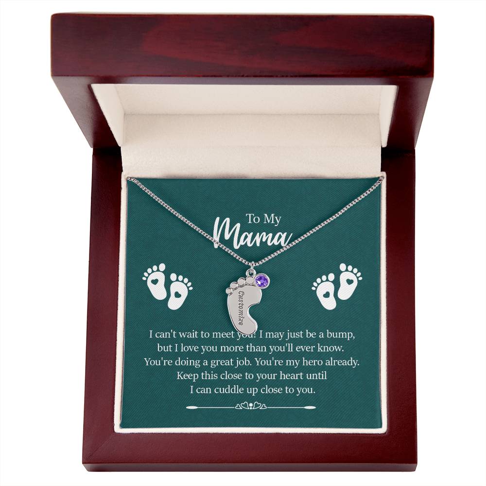 Engraved Baby Feet with Birthstones Necklace - To My Mama