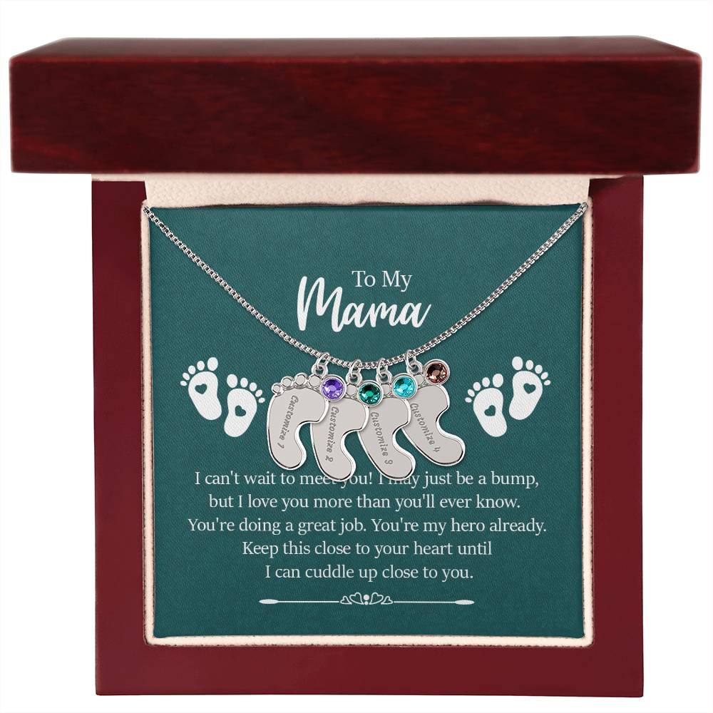 Engraved Baby Feet with Birthstones Necklace - To My Mama