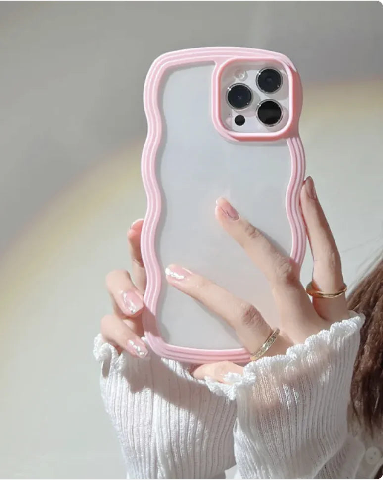 Wave Border Mobile Phone Case Solid Color Simple Candy Color