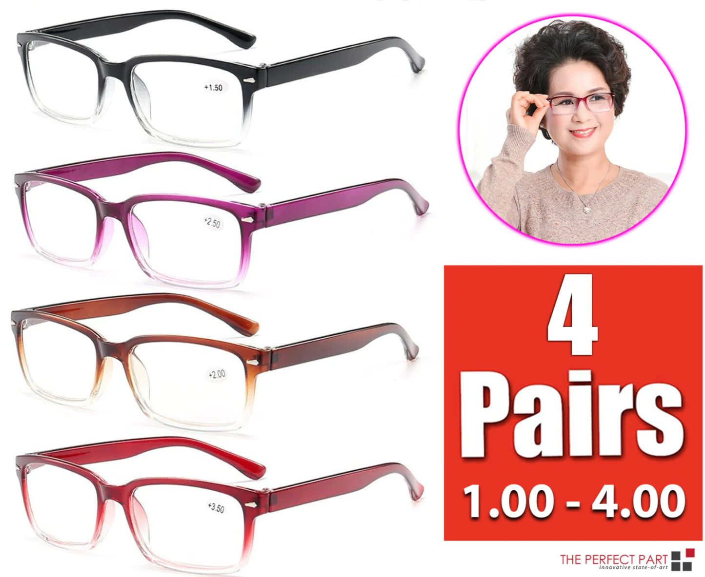 Reading Glasses Mens Womens Unisex Readers 4 PACK Square Frame New Style Quality