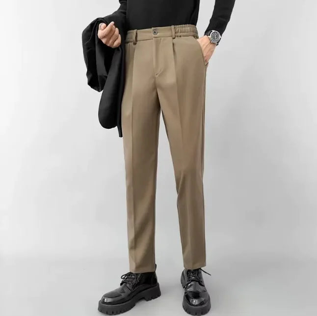 Lightly Mature Woolen Pants: Straight Slim Fit Cropped