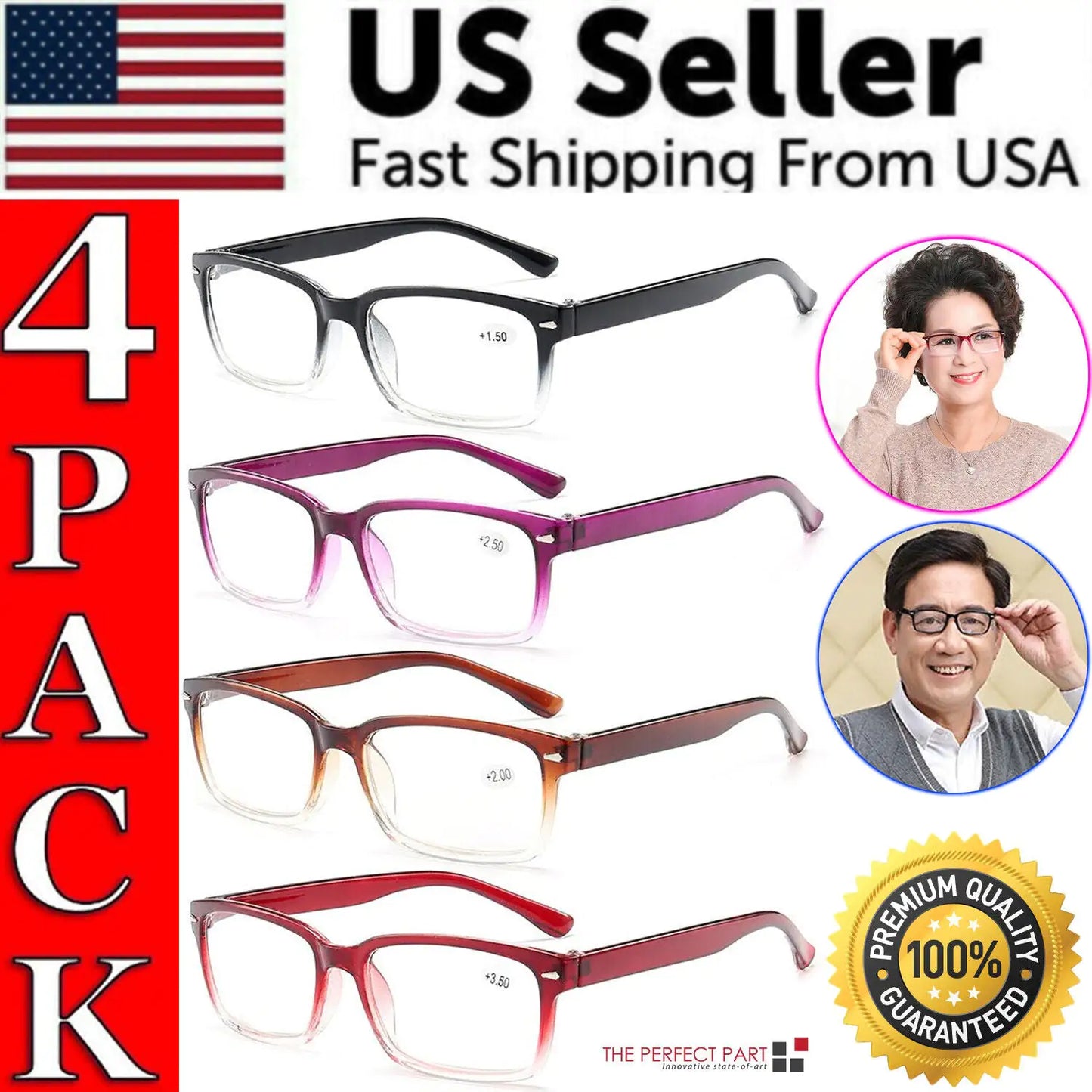 Reading Glasses Mens Womens Unisex Readers 4 PACK Square Frame New Style Quality