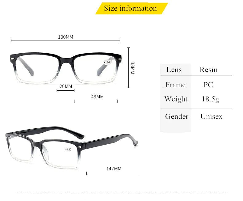 Reading Glasses Mens Womens Unisex Readers 4 PACK Square Frame New Style Quality